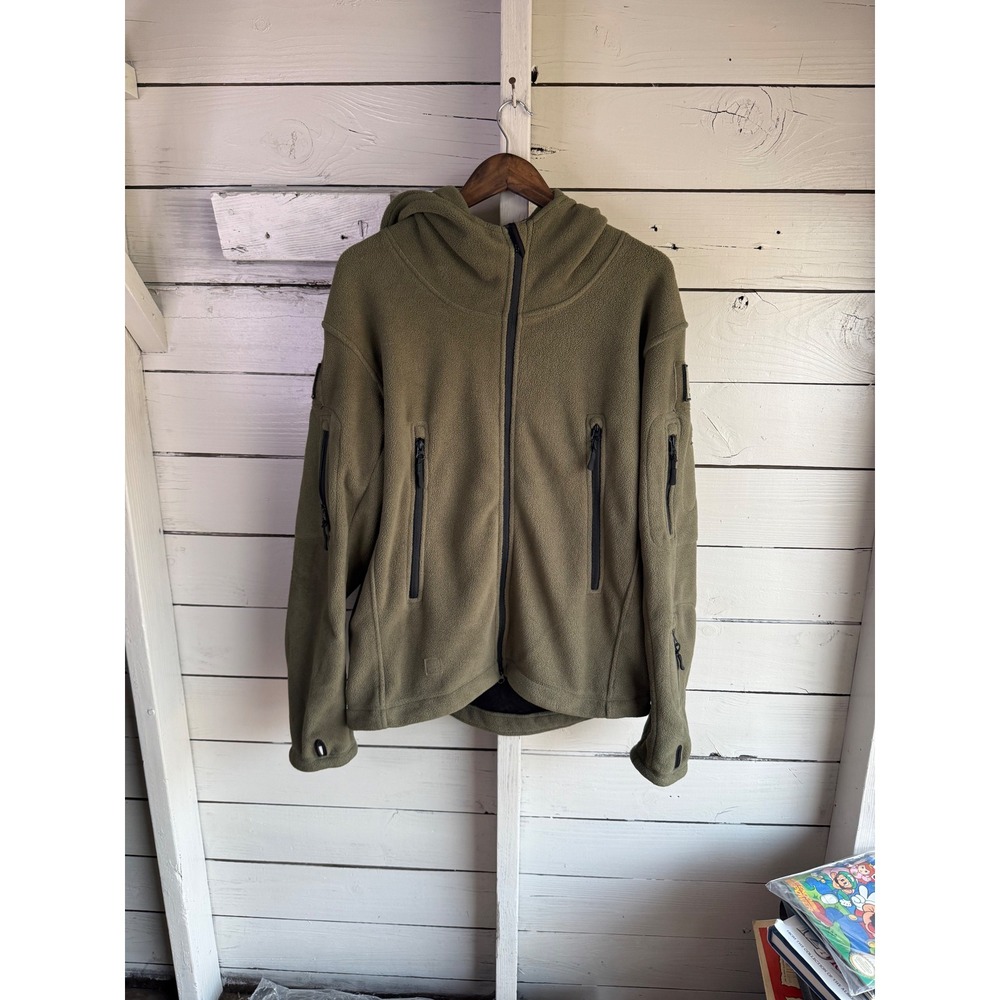 Mens Tactical Fleece Full Zip Hoodie Olive Green Texas Gadsden Patches Size M
